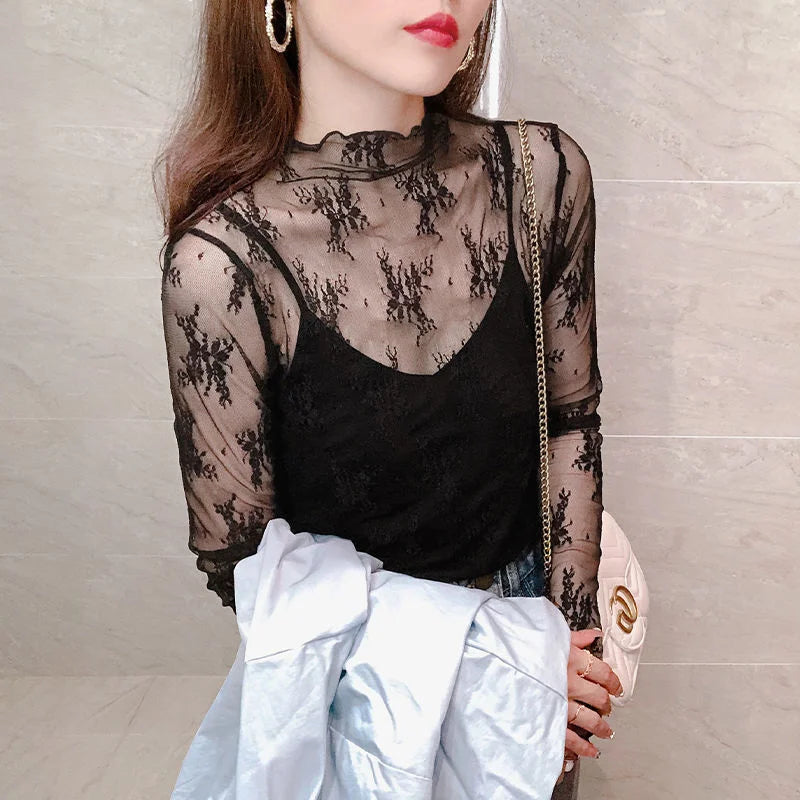 Trendora™ Haut Transparent Dentelle – Blanc, Coffee & Noir