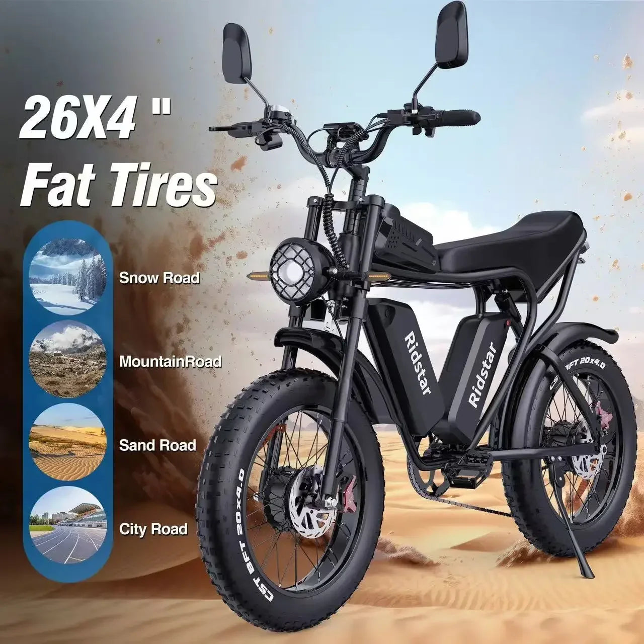 Vélo Électrique Dual-Motor Ridstar 2000W – Batterie 52V40AH – 4 Versions