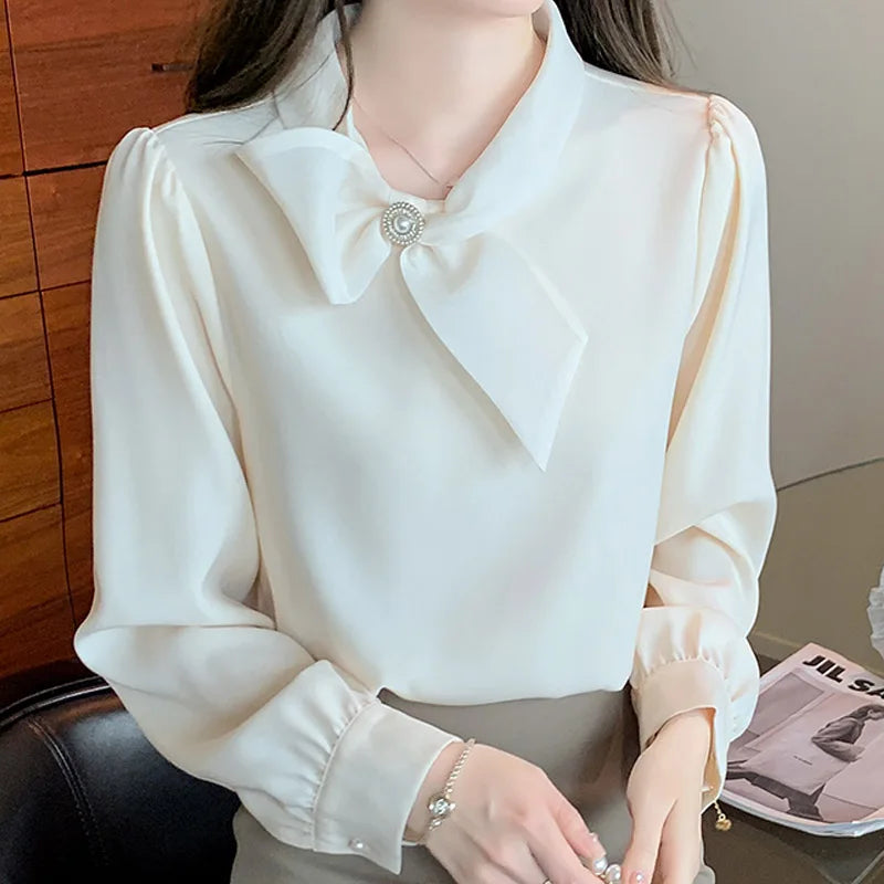 Trendora™ Blouse Élégance Nœud – Blanc