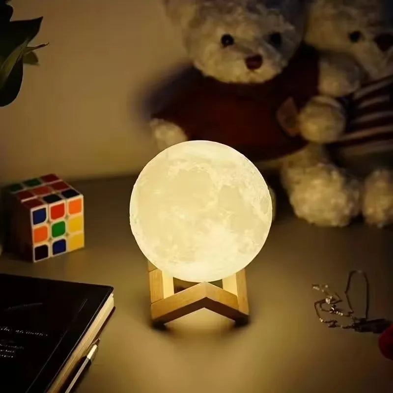 Veilleuse Lune 3D – Relief Réaliste avec Socle
