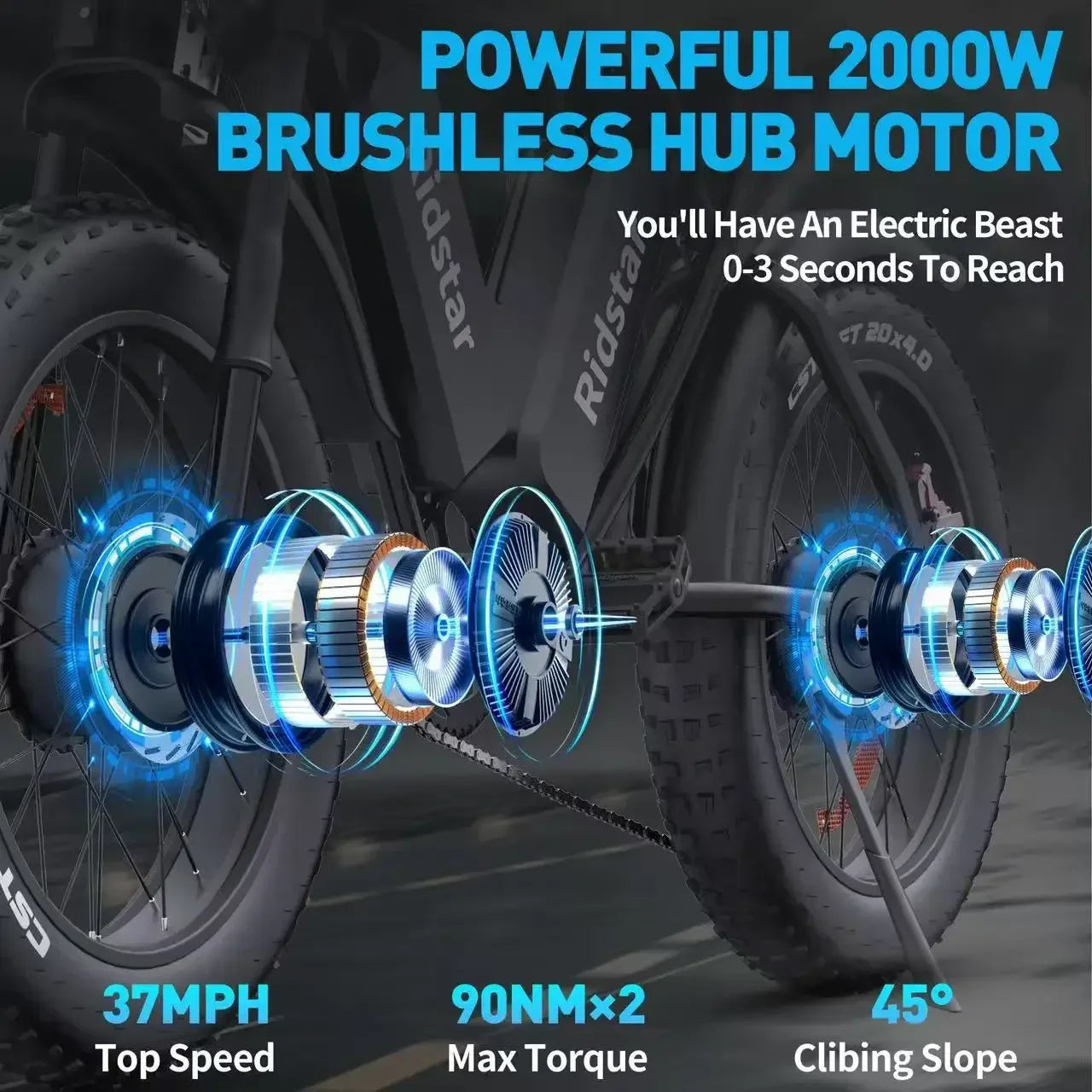 Vélo Électrique Dual-Motor Ridstar 2000W – Batterie 52V40AH – 4 Versions