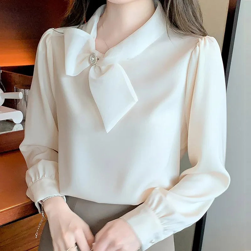 Trendora™ Blouse Élégance Nœud – Blanc