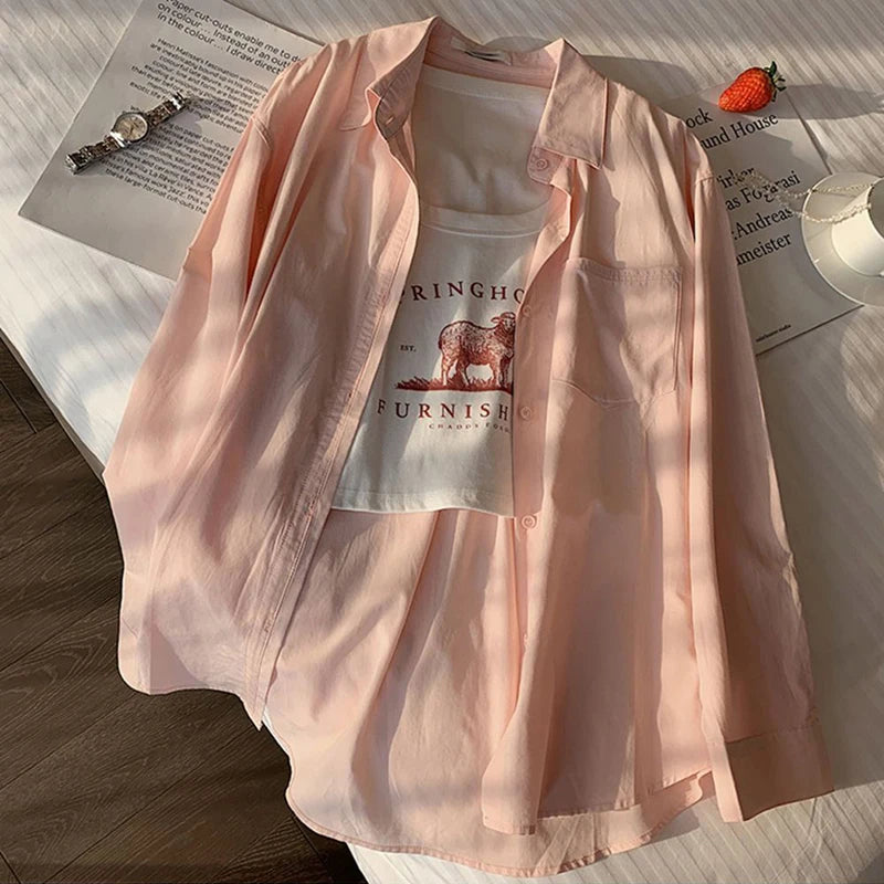 Trendora™ Chemise Classique Fluide – Pink, Green & Blue