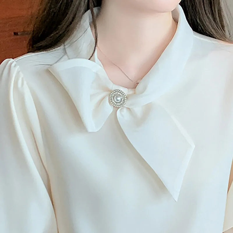 Trendora™ Blouse Élégance Nœud – Blanc