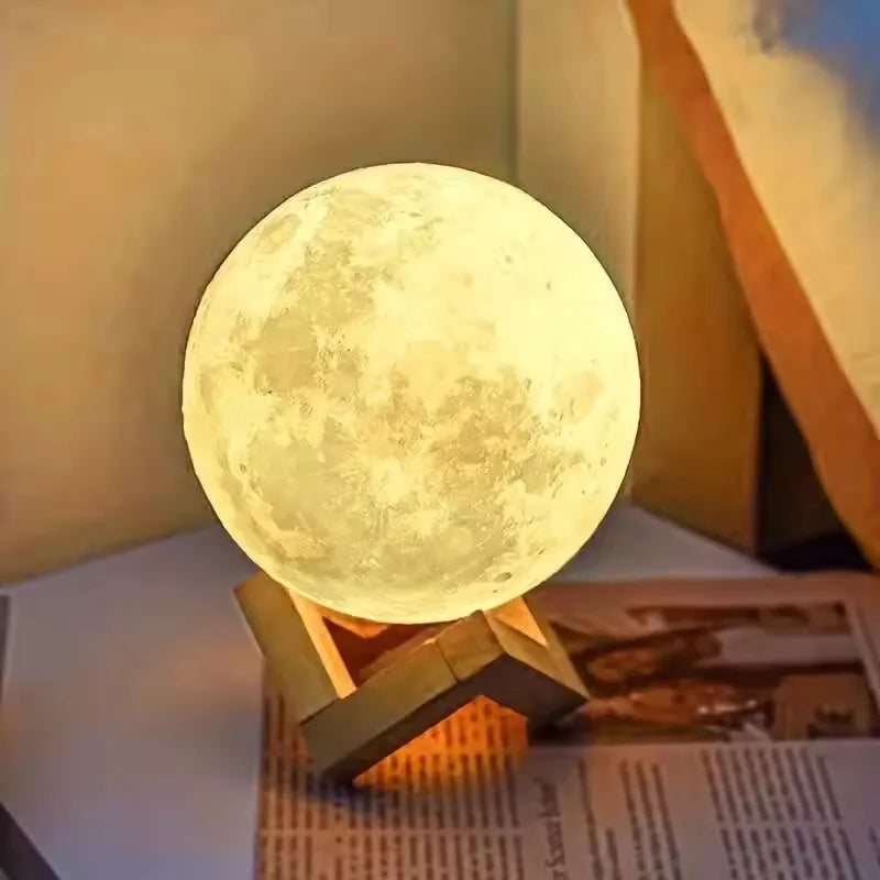 Veilleuse Lune 3D – Relief Réaliste avec Socle