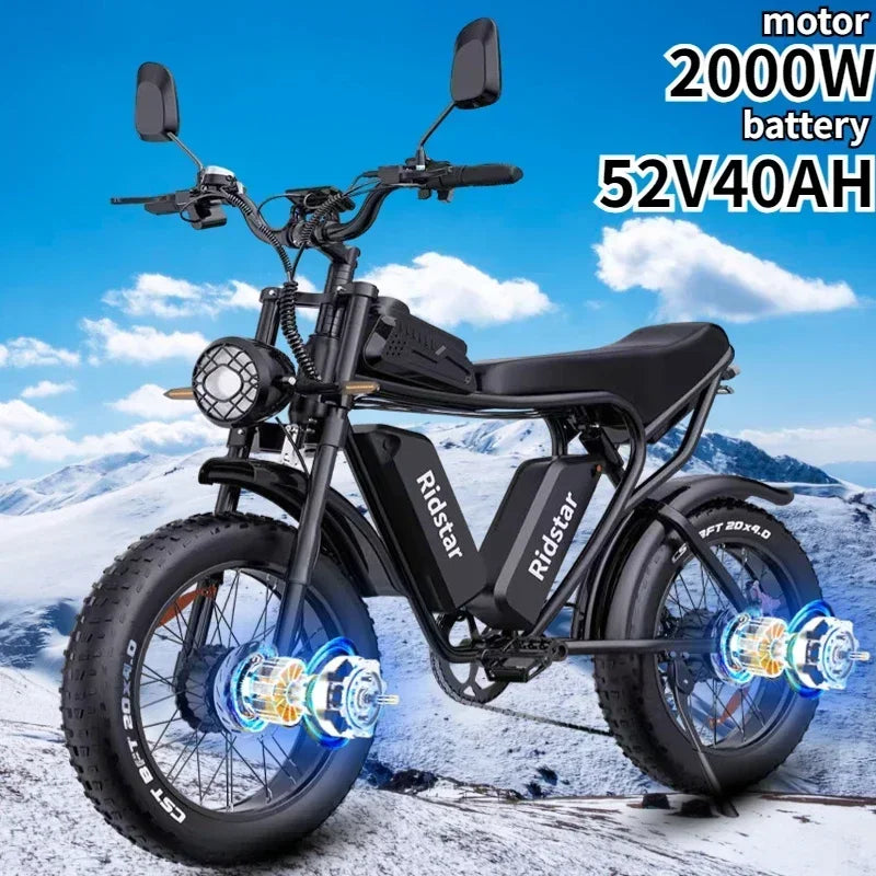 Vélo Électrique Dual-Motor Ridstar 2000W – Batterie 52V40AH – 4 Versions